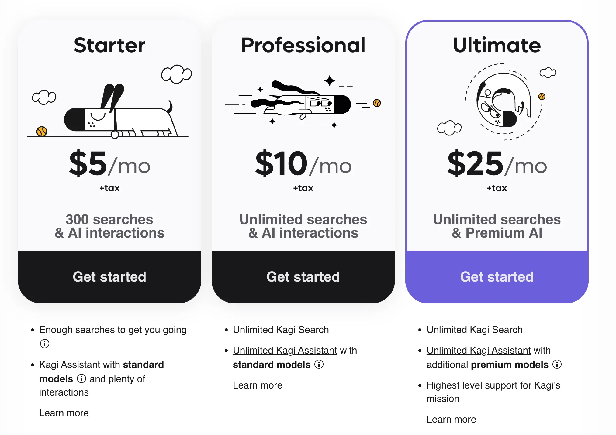 screenshot showing Kagi pricing plans