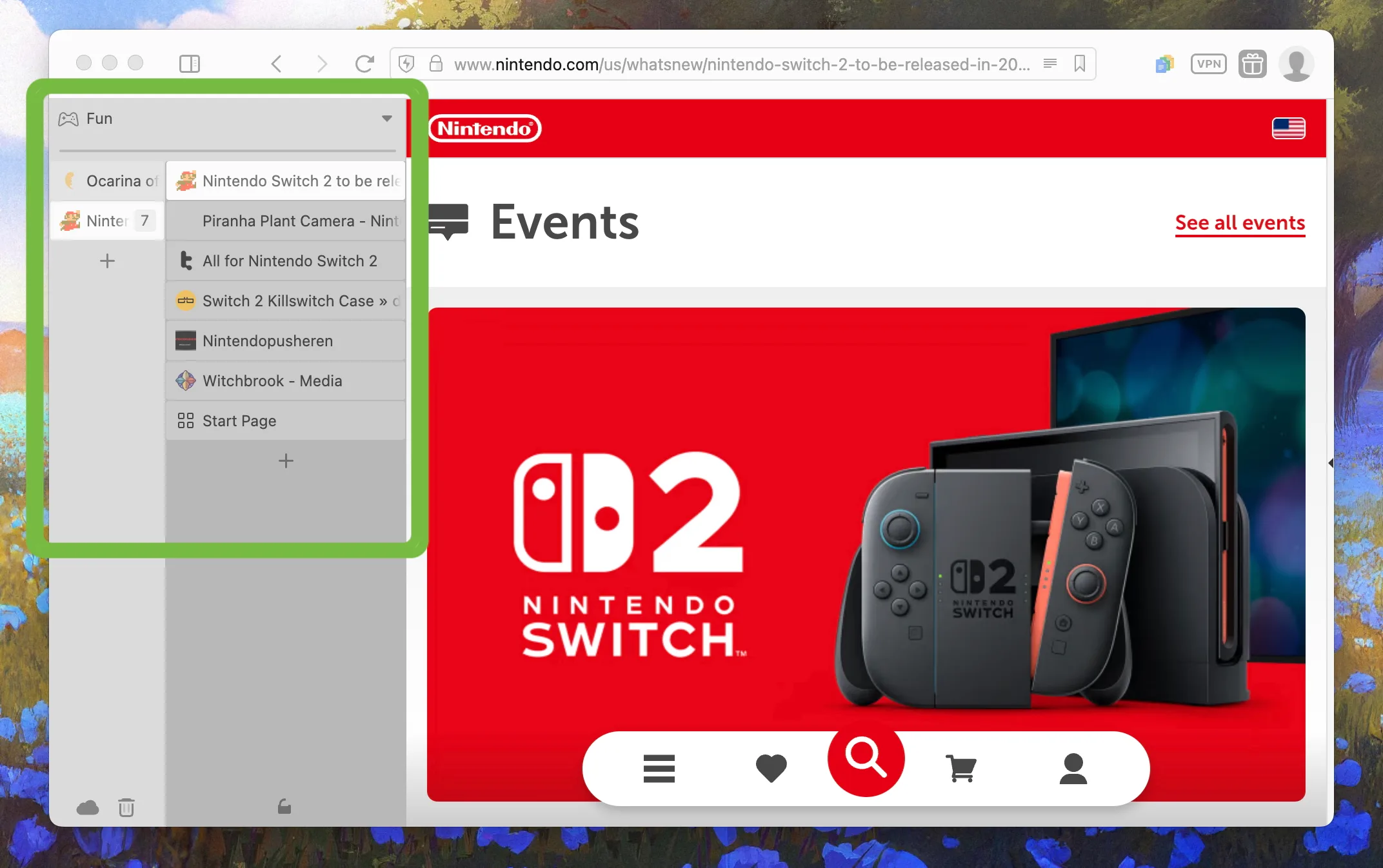 screenshot of the tab stacking feature in action